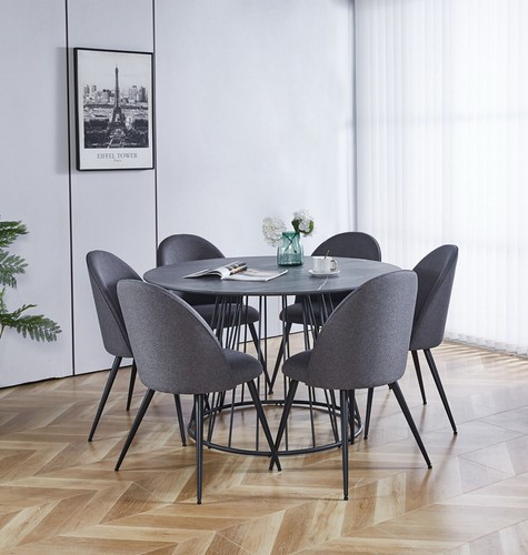 Dining set grey marble round - dining,