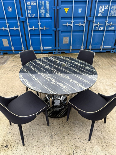Round black marbled effect - round,