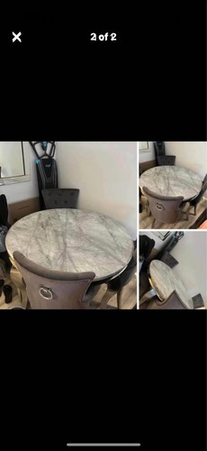 Marble dining table and chairs - and,