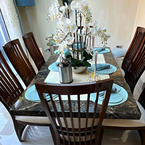 Piece dining set marbled - 9-piece,