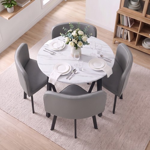 Round dining table with - 4, pu