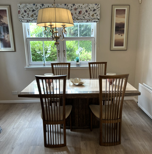 Marble dining table and chairs - and,