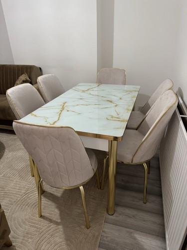 Dining table plush velvet - table, +6